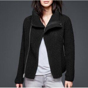 Y2K Gap Black Moto Cardigan Sweater Womens S Chunky Knit Cropped 2000s
